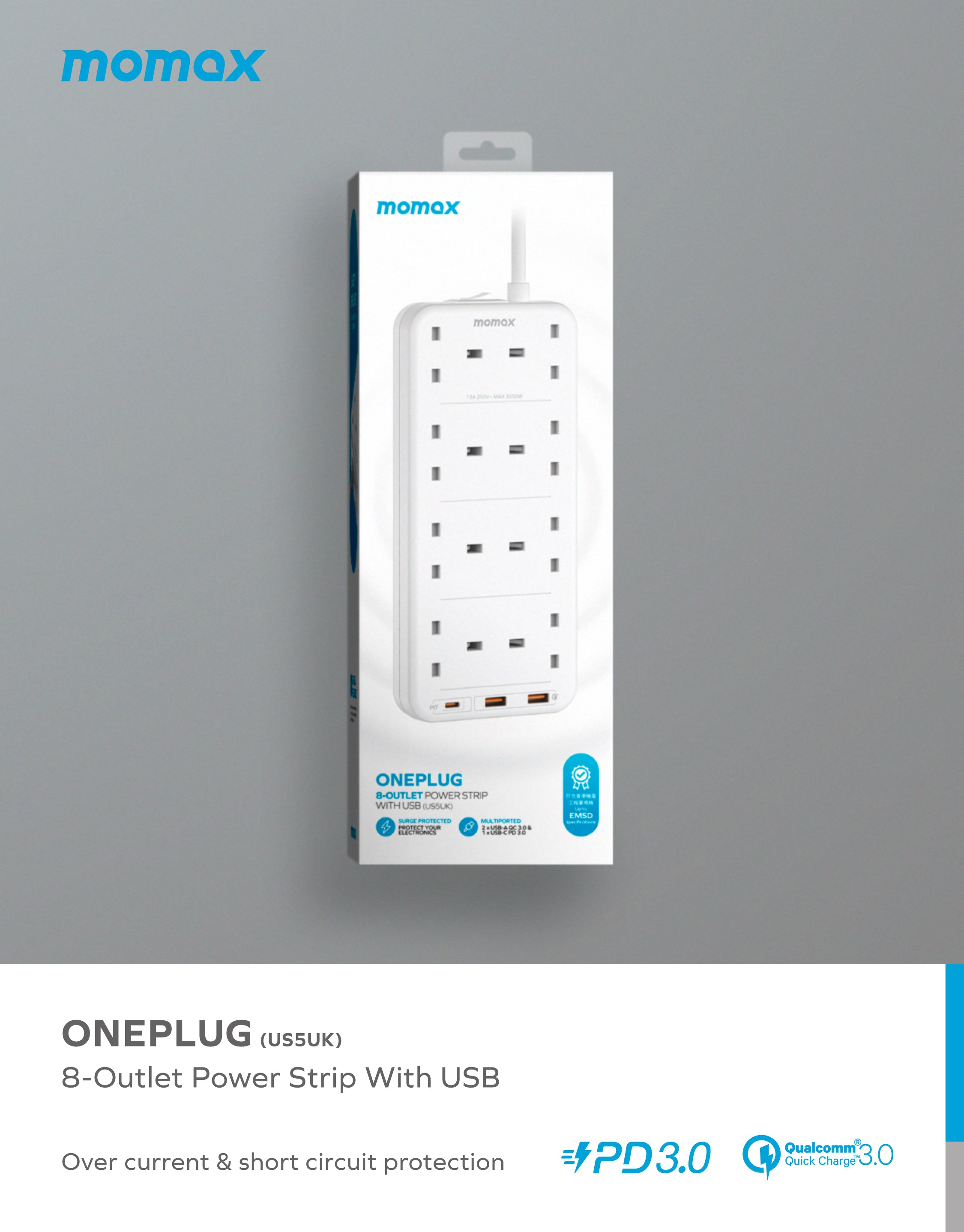 Oneplug 8-Outlet Power Strip With USB