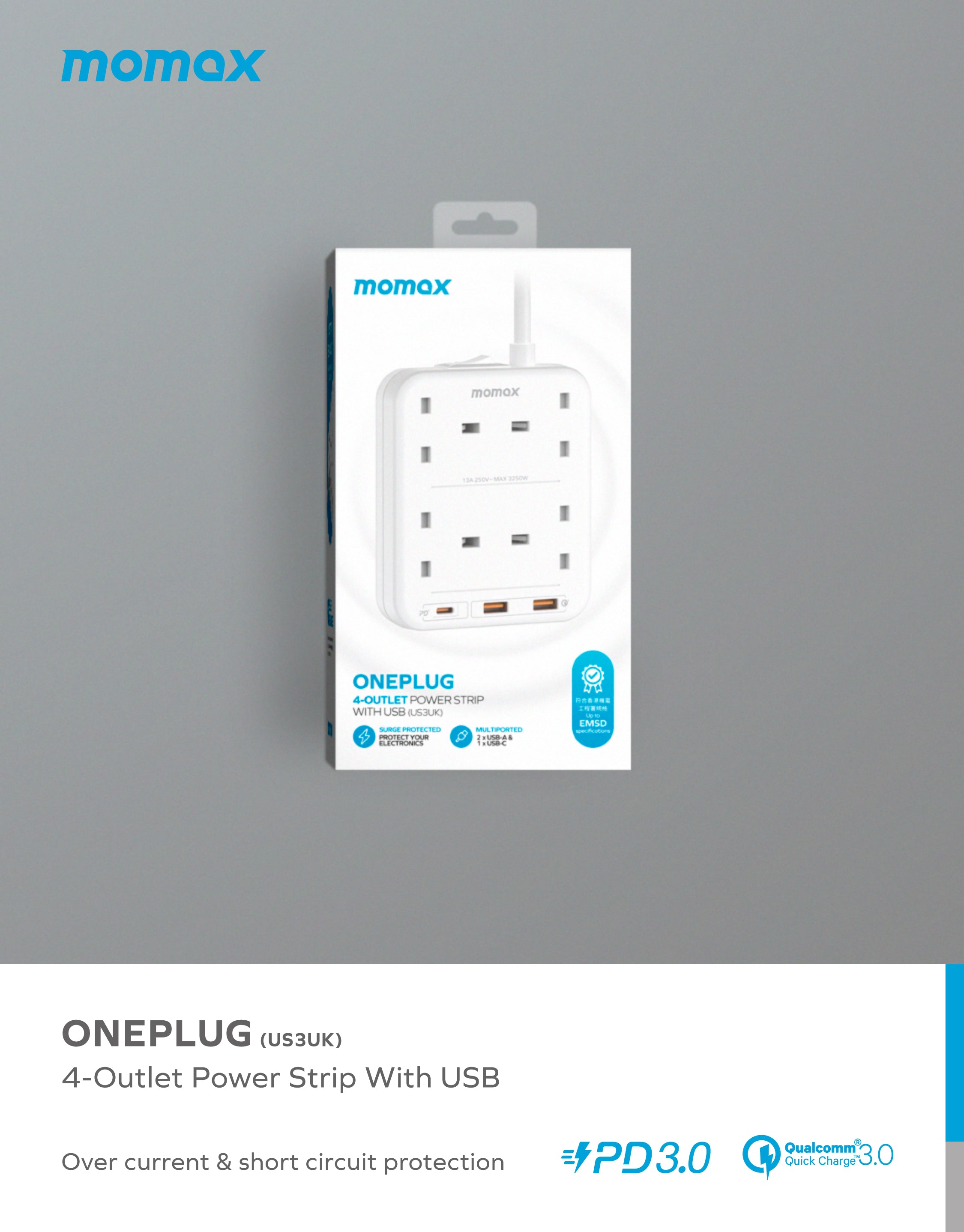 OnePlug 4 Outlets Power Strip With USB