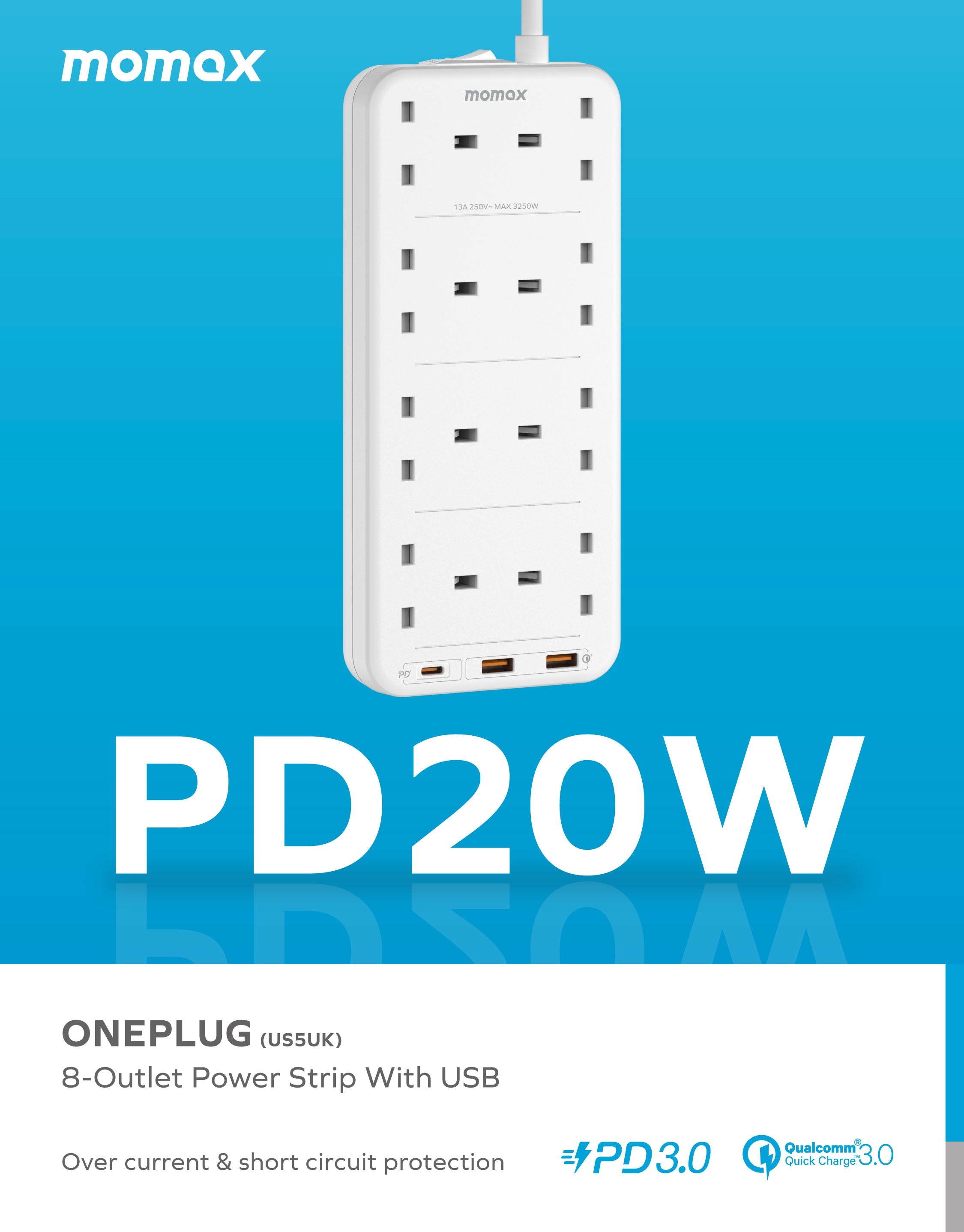 Oneplug 8-Outlet Power Strip With USB