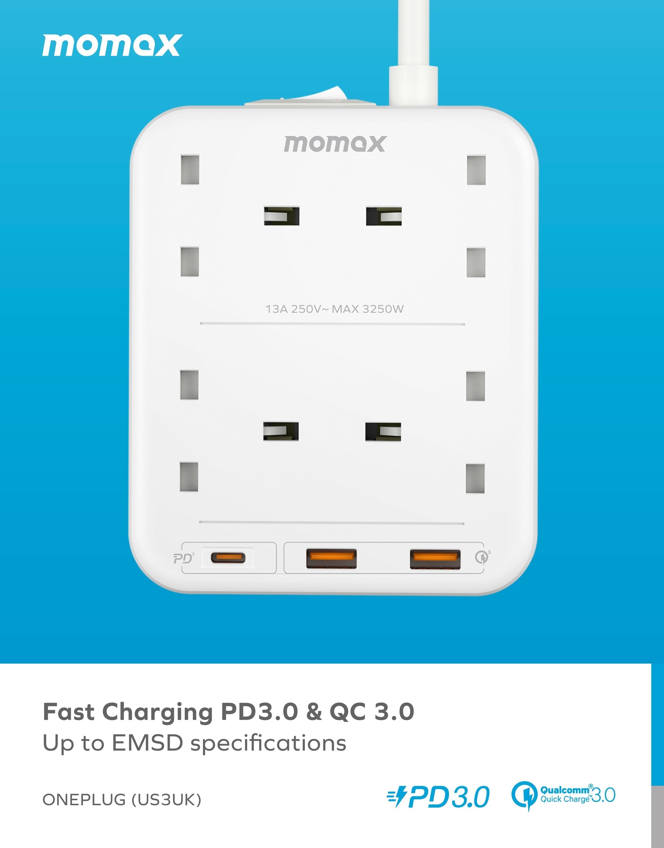 OnePlug 4 Outlets Power Strip With USB