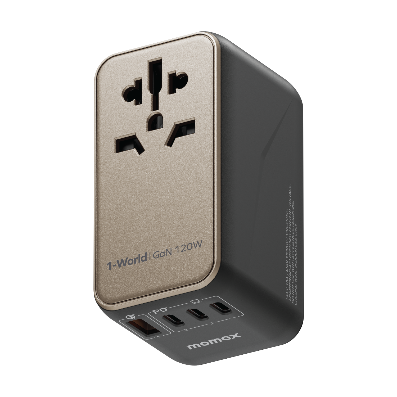 1-World Universal 4-Port Travel GaN Charger 120W + USB-C Cable