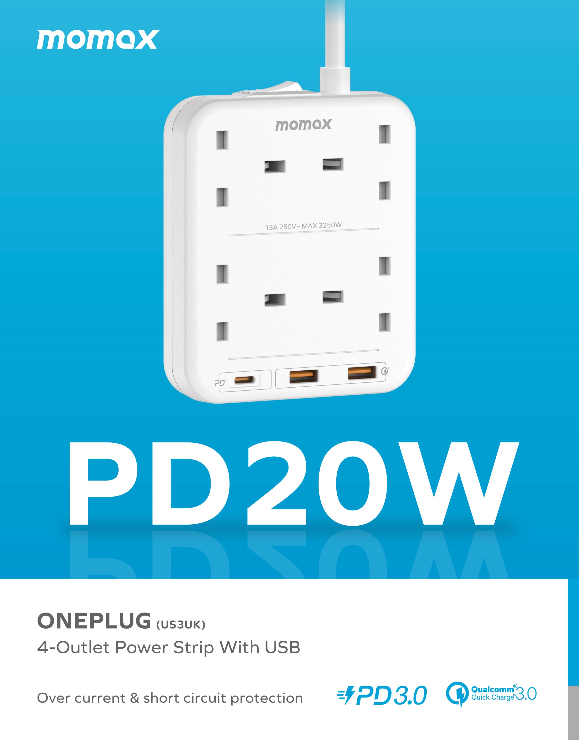 OnePlug 4 Outlets Power Strip With USB