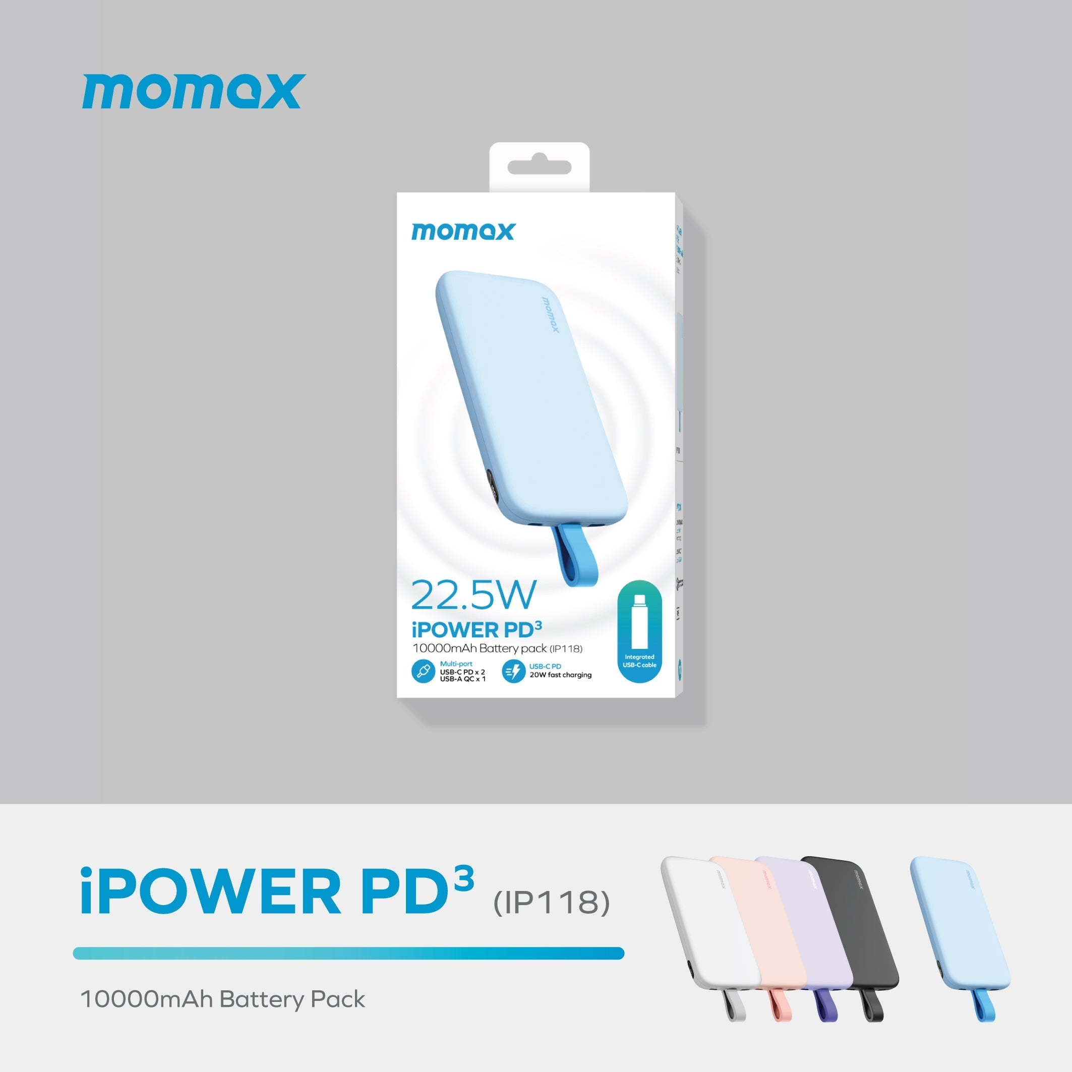 iPower PD3 Power Bank with USB-C Cable 10000mAh