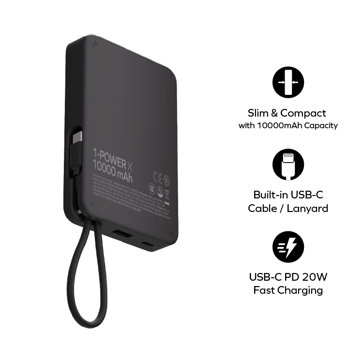 1-Power X Power Bank 10000mAh With Built-in USB-C Cable