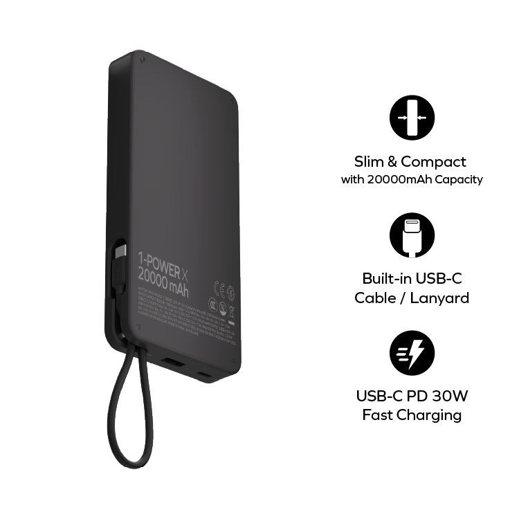 1-Power X Power Bank 20000mAh With Built-In USB-C Cable