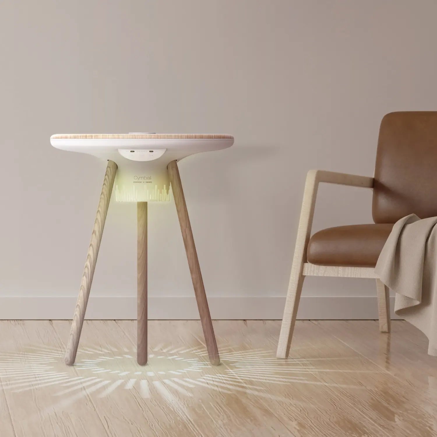 Cymbal Multifunctional Foldable Smart Table With Wireless Charging, Speakers, USB-C Ports, and LED Lighting Effects