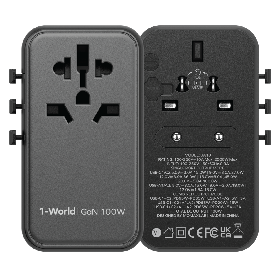 1-World Universal 4-Port Travel GaN Charger 100W