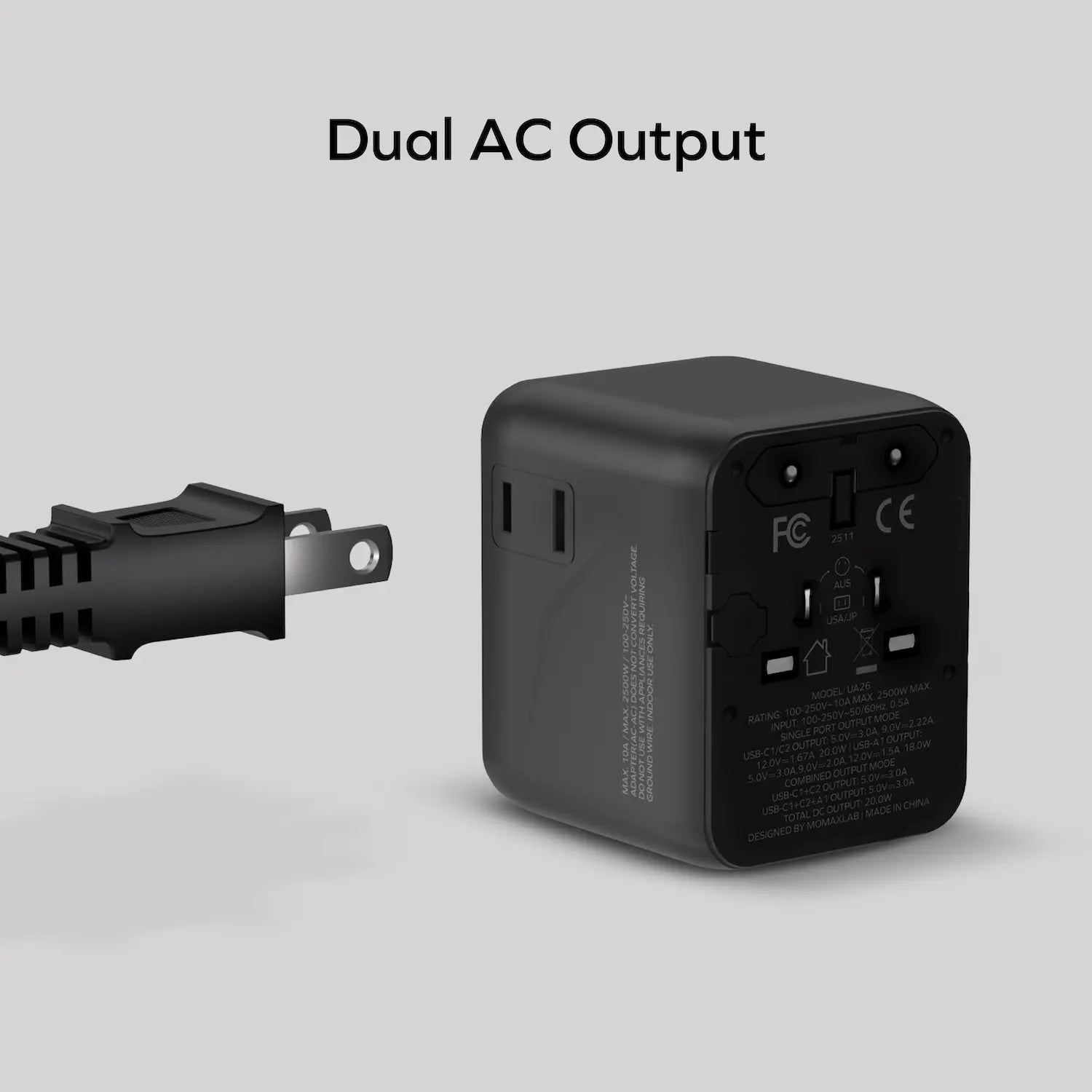 1-World² 3-Port Mini Universal Travel GaN Charger 20W with Dual AC