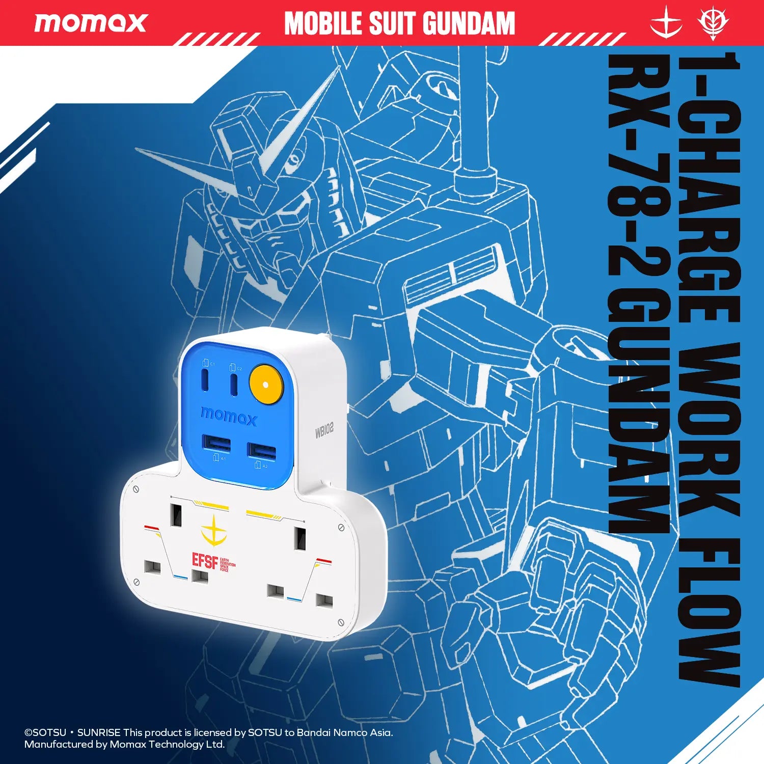 1-Charge Work Flow T-Shaped Extension Cord With 2 Sockets, 2 USB-A and 2 USB-C Ports - Limited Edition