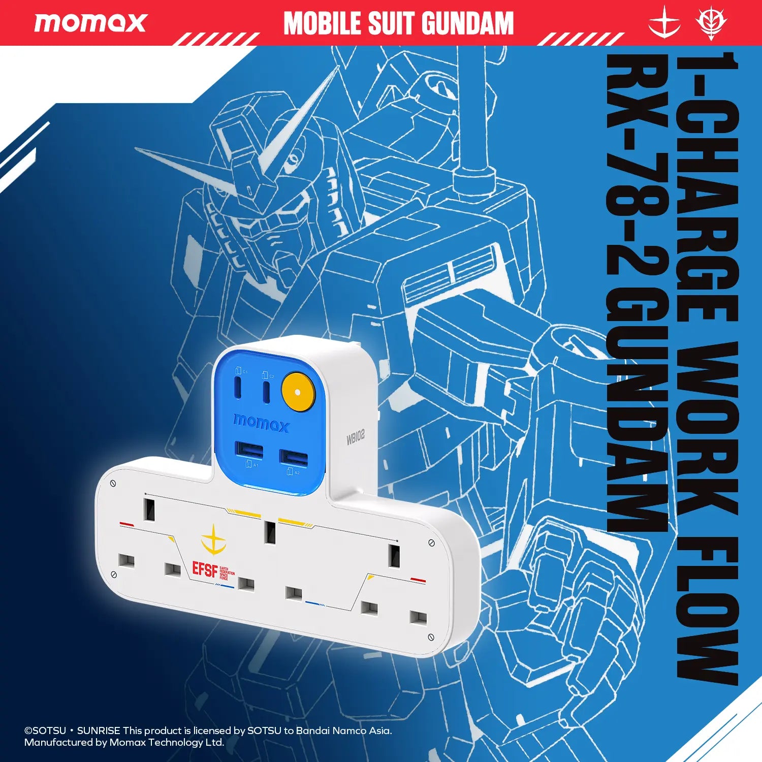 1-Charge Work Flow T-Shaped Extension Cord With 3 Sockets, 2 USB-A and 2 USB-C Ports - Limited Edition