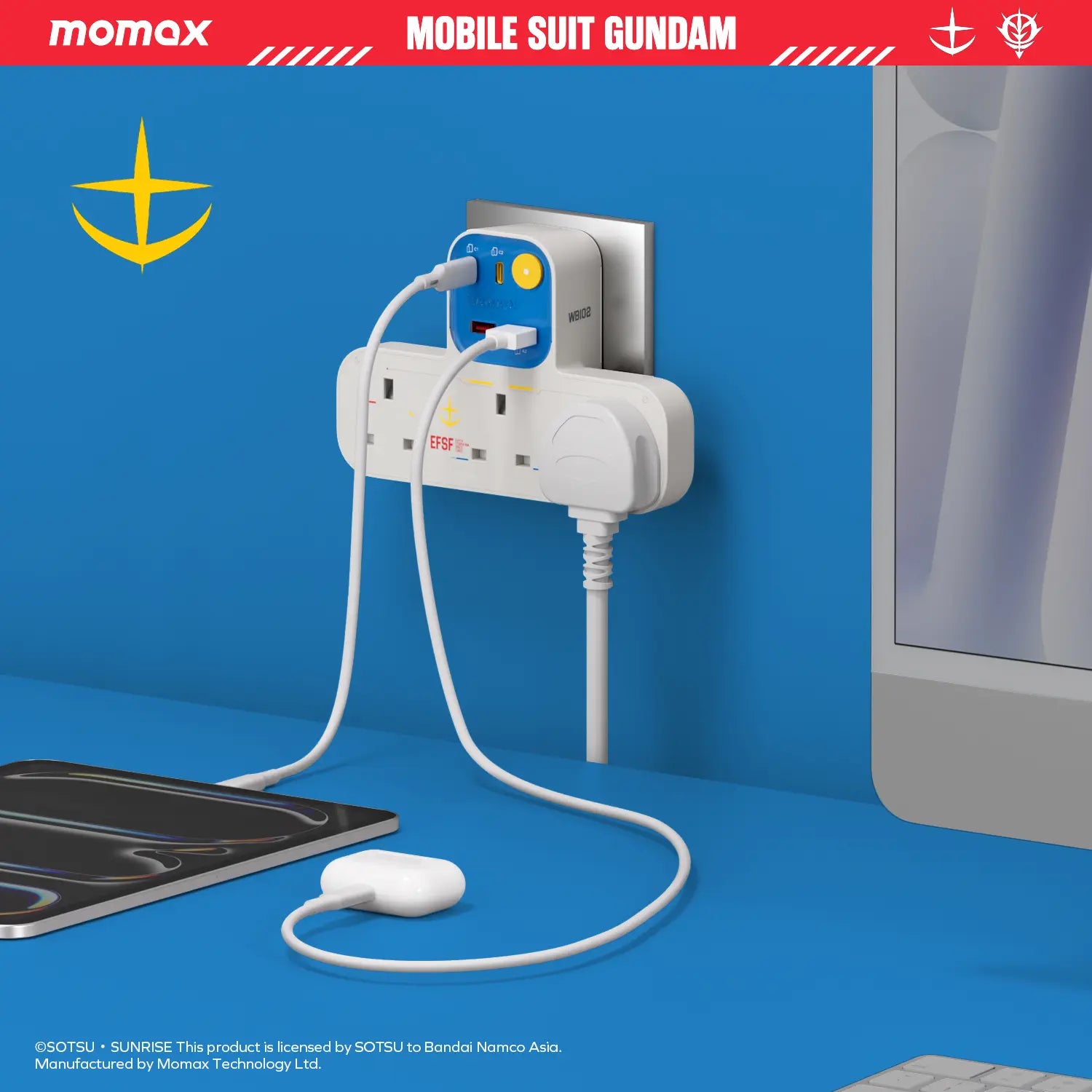 1-Charge Work Flow T-Shaped Extension Cord With 3 Sockets, 2 USB-A and 2 USB-C Ports - Limited Edition