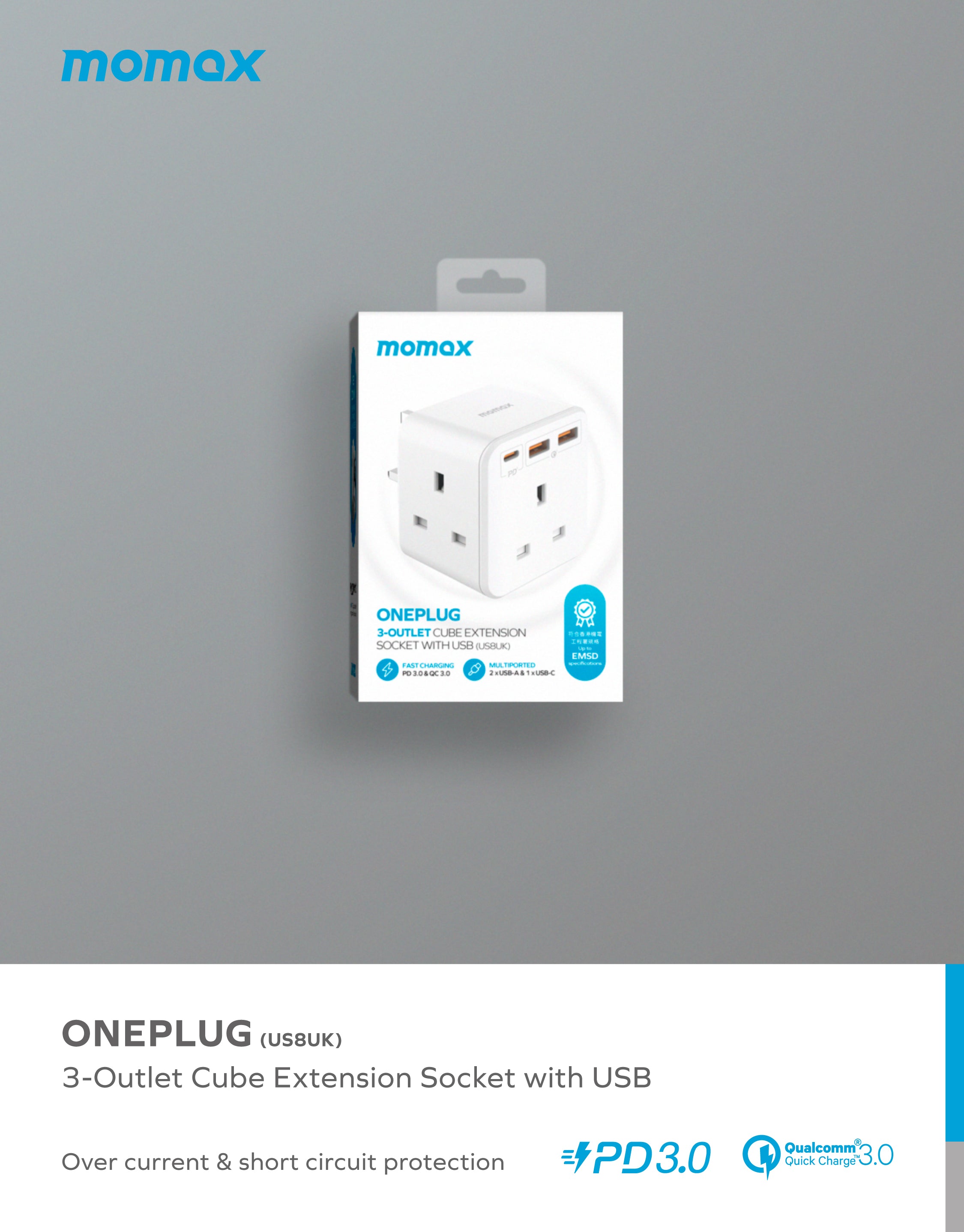 OnePlug 3 Oulets Extension Socket 20W