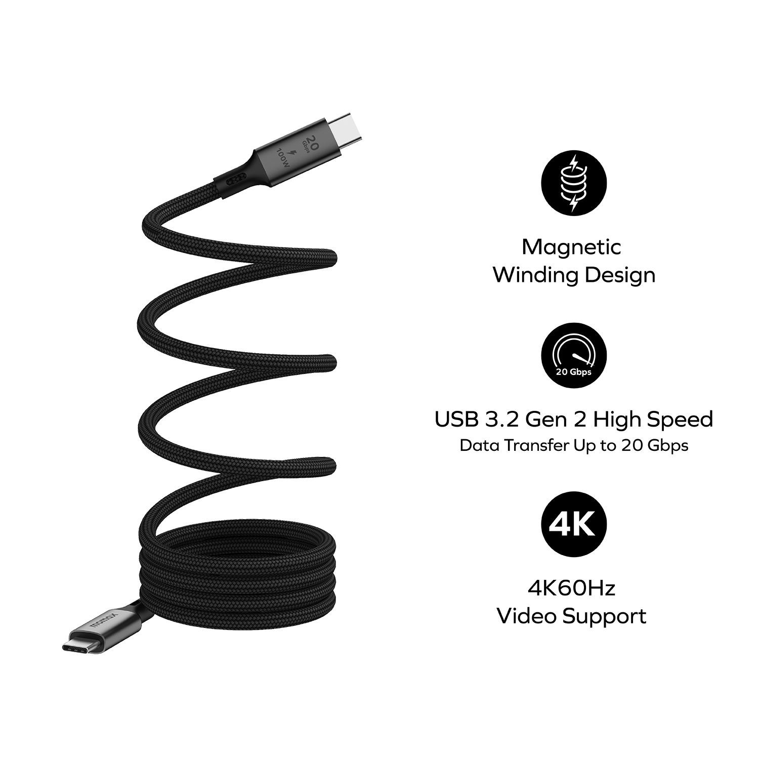 Mag.Link Magnetic USB-C to USB-C Cable 100W USB 3.2 Gen 2x2 1M